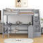 Lit mezzanine avec bureau intégré en forme de L et tablettes de rangement à trois niveaux, et escalier de rangement attaché-959209661