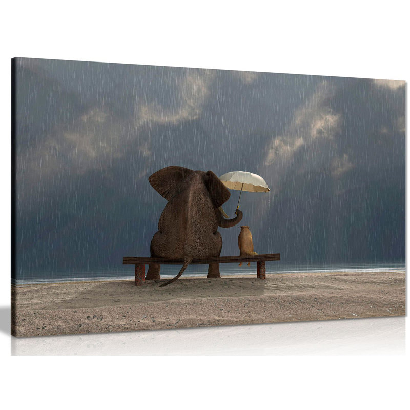 Elephant & Dog - Wrapped Canvas Print, 31cm H x 46cm W