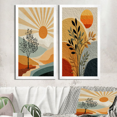 Orange et noir Boho Desert Retreat - Botanicals, ensemble de 2 reproductions encadrées