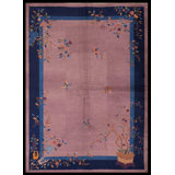 Rectangle Hand Knotted Pile Floral Antique Purple / Lavender Mauve Wool 1920s Rug