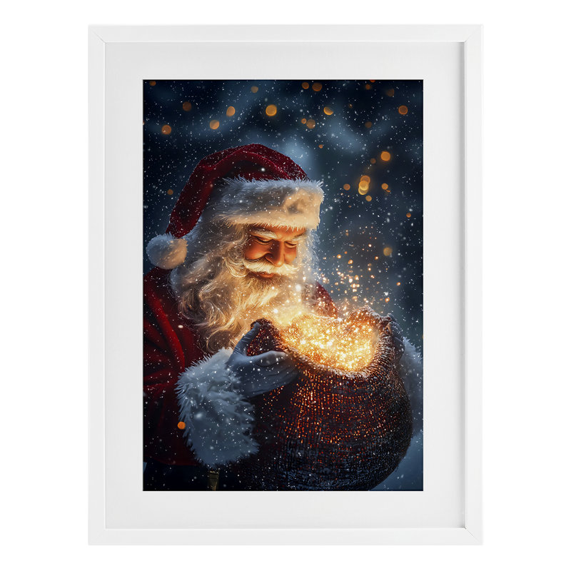 «Santa's Bag of Magic», reproduction encadrée sous verre, design par Franklyn Gregory, H 20 po x l 14 po, Cadre blanc côtier