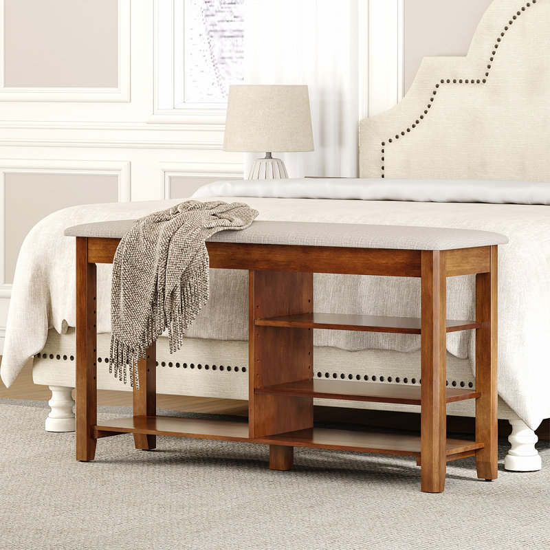 Banc de rangement rembourré avec plateau rabattable et cloison réglable pour le vestibule, la chambre à coucher et le salon