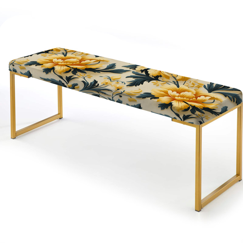 Tribal Damask Accents - Floral Upholstered Gold Bench