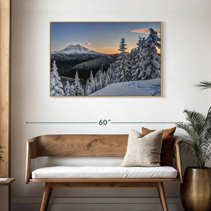 Mont Rainier Sunrise, Cadre flottant en bois naturel, 43 po x 29 po