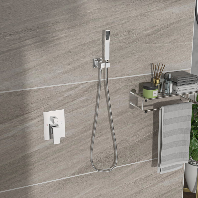 Pomme de douche double avec pluie carrée de 10 pouces et douchette balancée incluse - fixation au plafond, pluie pour l'heure du bain