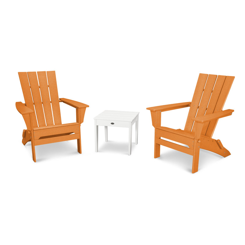 POLYWOOD Quattro Folding Chair 3-Piece Adirondack Set, Tangerine/White