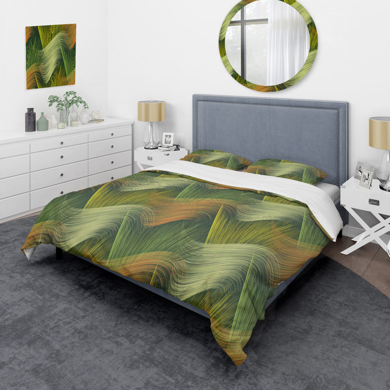 Ensemble de housse de couette en microfibre à rayures vertes et jaunes, Housse de couette simple + 1 taie décorative stan