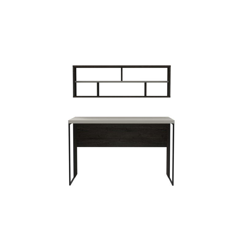 Traudel Writing Desk With Wall Shelf, Dark Coffee/White