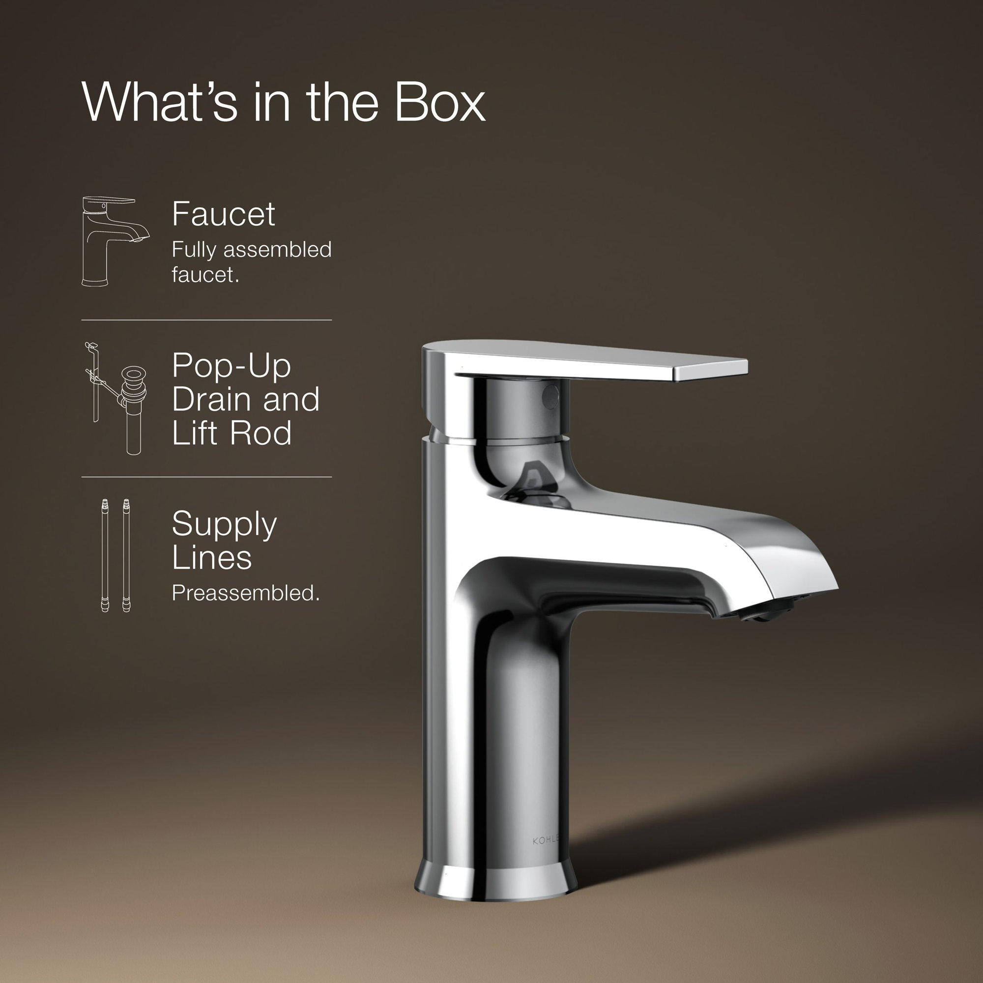 Kohler Hint Single-Handle Bathroom Faucet with Pop-Up Drain Assembly, One Hole Bathroom Sink Faucet, 1.2 gpm, Polished Chrome