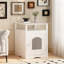 Meuble de litière pour chat, maison de chat d'intérieur en bois avec armoire fermée, meuble de litière caché avec tablette de rangement, table d'appoint moderne pour salon ou chambre à coucher - blanc