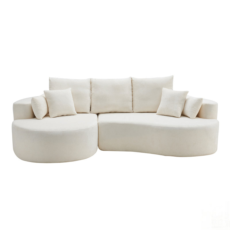 Canapé modulaire courbé 2 pièces avec méridienne et salon pour chambre à coucher, Blanc