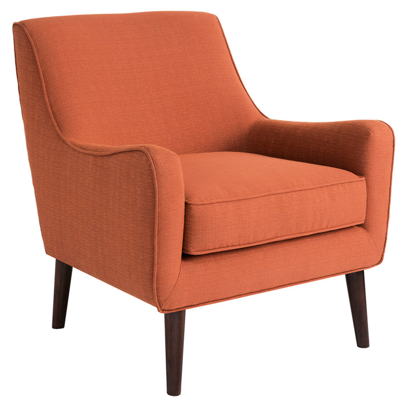 Chaise d'appoint Mid-Century à pieds en bois massif de couleur orange brûlé avec dossier rembourré doux et coussin amovible