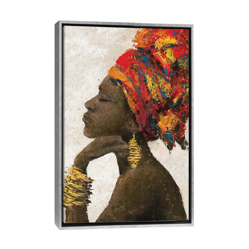 « Portrait of a Woman II » (bracelets or) par Marie Elaine Custer-reproduction d’art, Pas de tapis, Toile avec cadre argenté