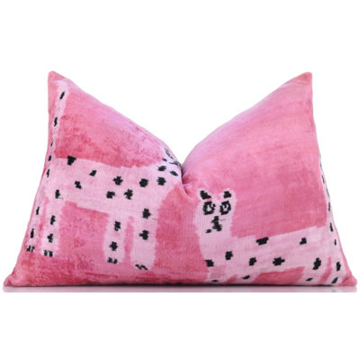 Handmade Pink Velvet Lumbar Pillow 16X24 – Designer Leopard Motif Luxury Cushion
