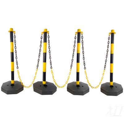 4 Pack Traffic Delineator Post Cones with Fillable Base, Adjustable Plastic Safety Barrier with 5Ft Plastic Chain, Outdoor and Indoor Crowd Control Stanchion for Traffic Control and warning W/R