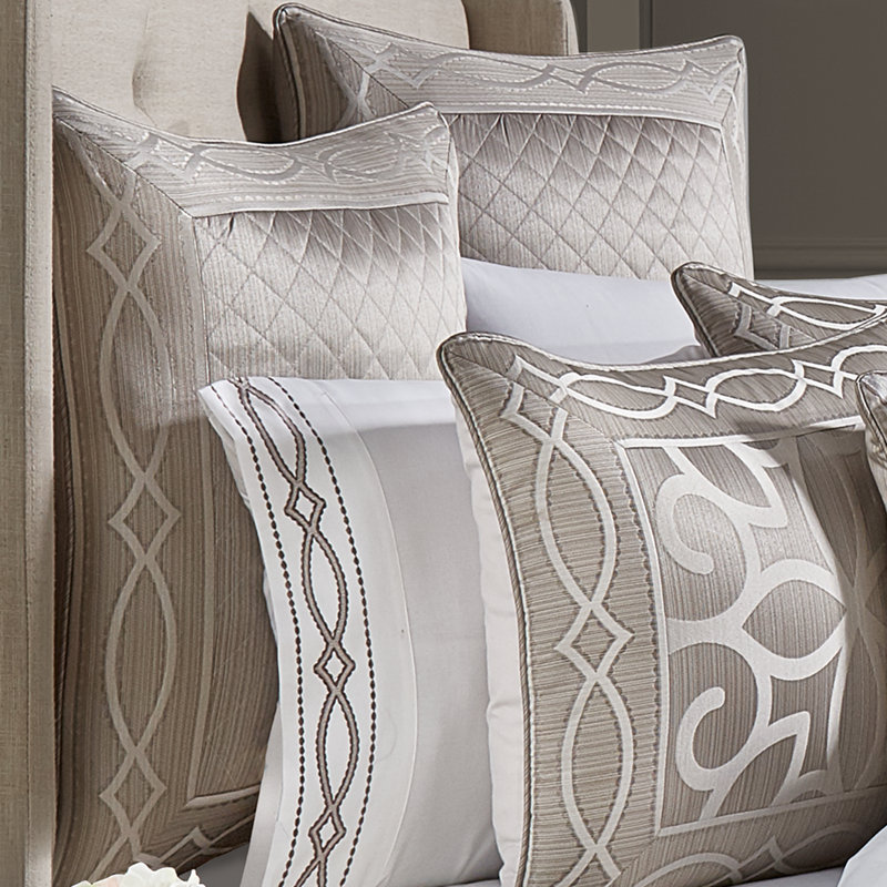 Silver Satin Jacquard Euro Sham with Geometric Pattern