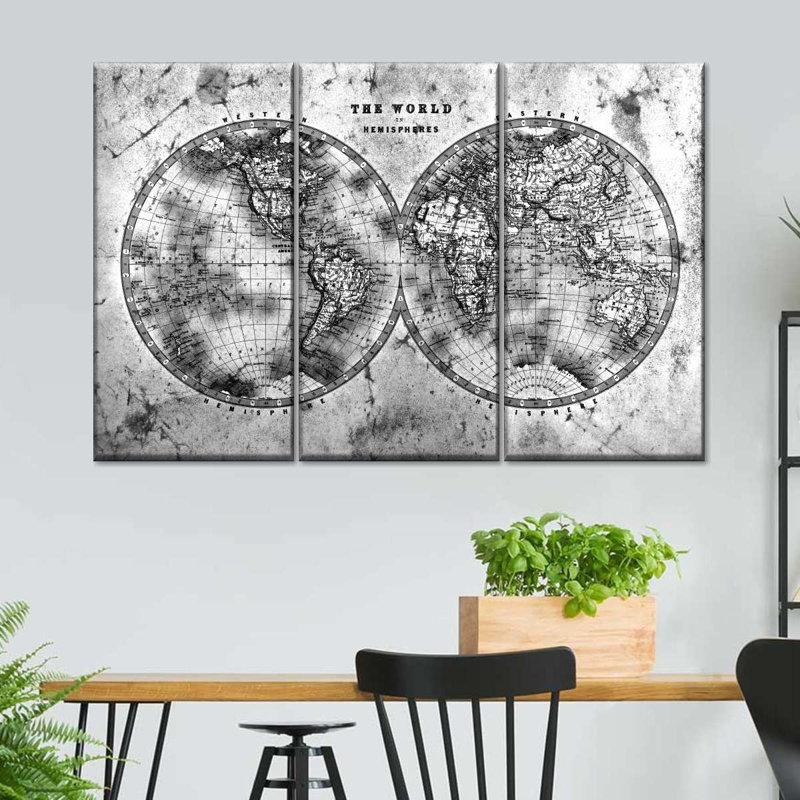 «Hemispheres Contrast World Map», reproduction sur toile, H 38 po x l 24 po x P 1,25 po