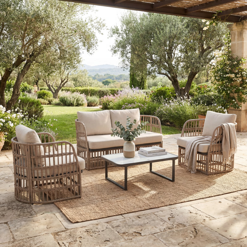 Ensemble de conversation pour patio 4 personnes avec table basse, Beige