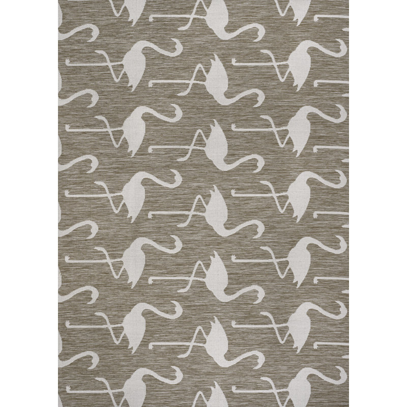 Cindia Casual Coastal Flamingos Two-Tone Beige/White Indoor/Outdoor Rug, Rectangle 5'3" x 7'7"