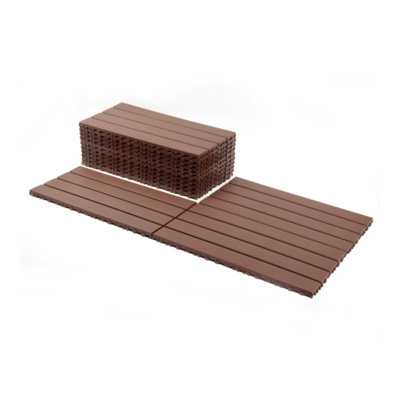 24 Pack Brown Interlocking Deck Tiles For Outdoor And Indoor Patio, Balcony, Backyard, Poolside Flooring