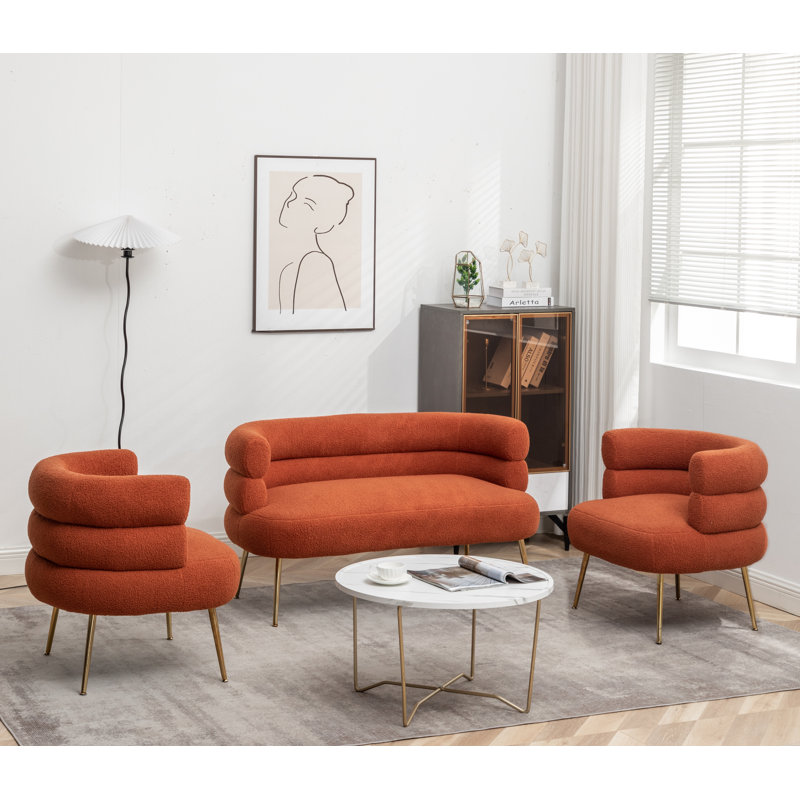 Demetrius 3-Piece Upholstered Seating Set, Orange Teddy 100% Polyester