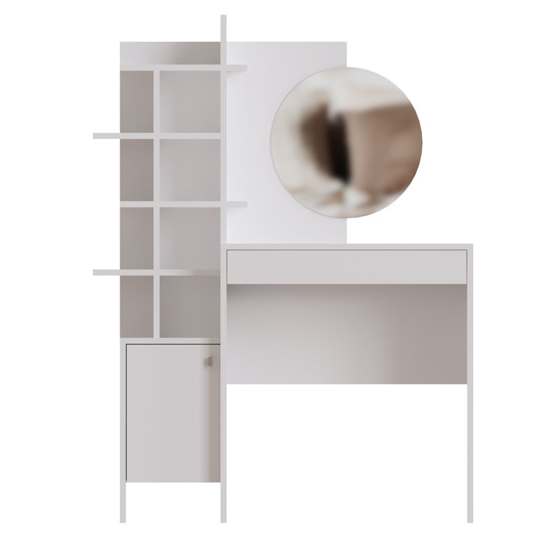 Dressing Table with Mirror, White/White