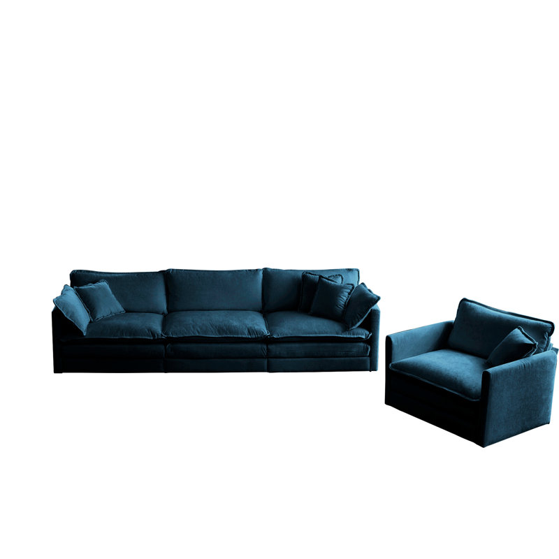 Canapé modulaire bleu pour la maison - 3 pièces avec revêtement en éponge et chenille