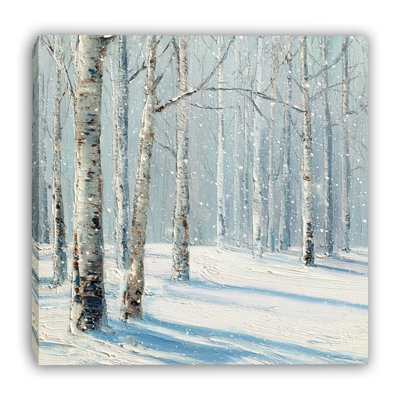 Quiet Birch Snowfall Wrapped Canvas Wall Art