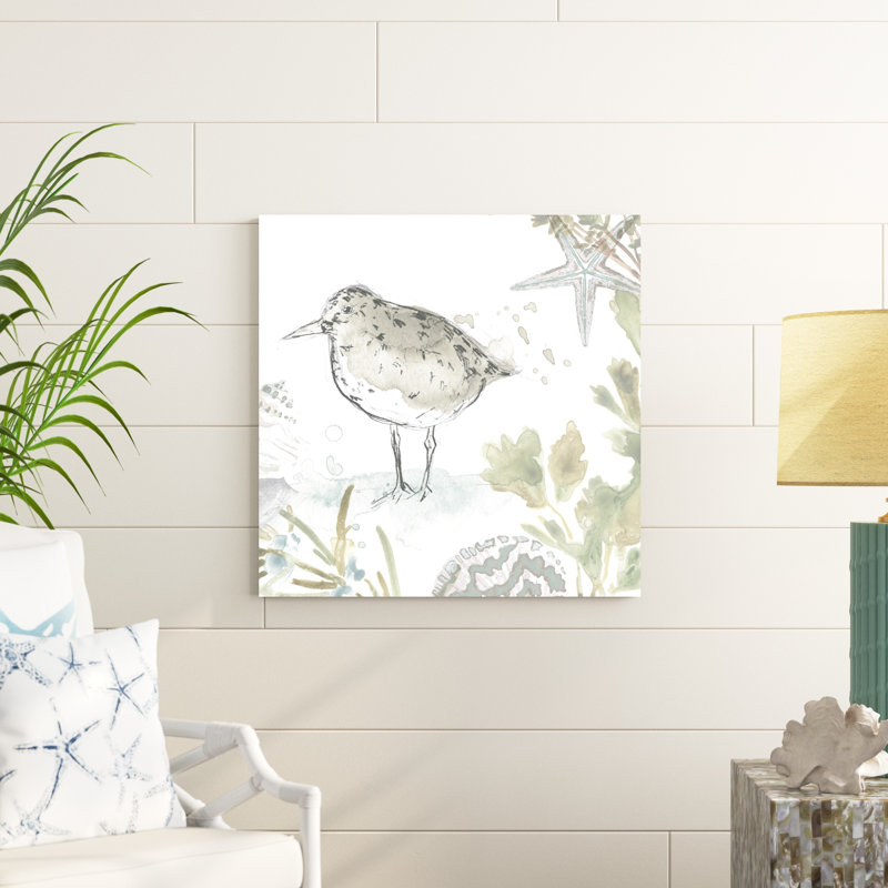 «Seaside Sandpipers IV» par June Erica Vess - peinture sur toile tendue, H 30 po x l 30 po