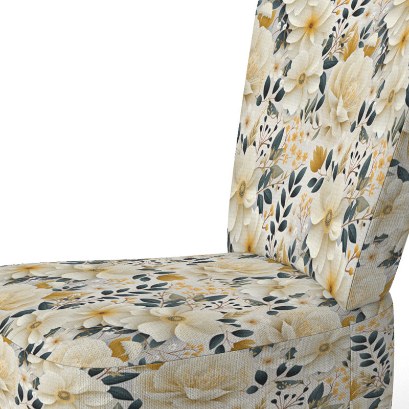 Chaise d'appoint beige rembourrée en velours Boho Chic Poppy Blooms I - Cottage
