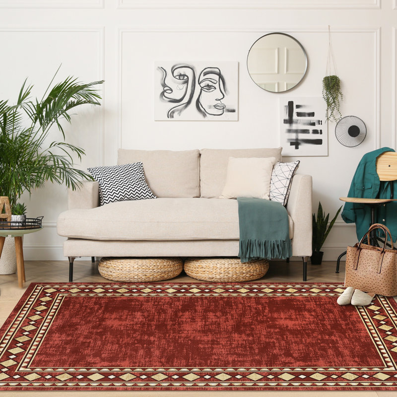Tapis à bordure chic et lavable pour la salle à manger, Rectangle 5 pi x 7 pi