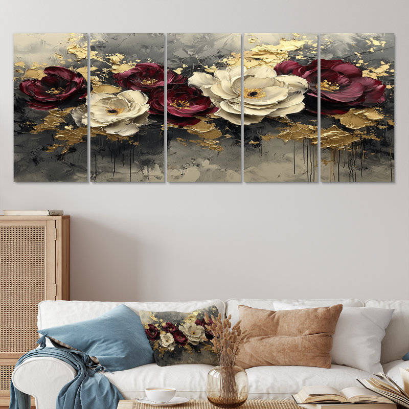 Everly - Poppies Wall Art - Art mural traditionnel pour le salon, H 32 po x l 80 po