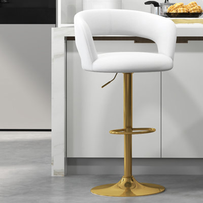 Tabouret de bar, tabouret de bar pivotant réglable en cuir synthétique et en métal avec dossier creux et accoudoirs, chaise de bar à hauteur de comptoir Airlift rembourrée pour la cuisine