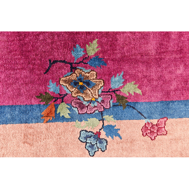 Hand Knotted Pile Fuchsia / Pink 1920s Rectangle Wool Antique Rug