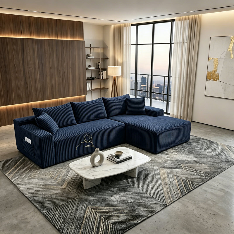 Canapé modulaire surdimensionné en L surdimensionné avec méridienne réversible et coussins décoratifs, sans assemblage