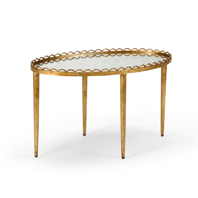 Oval Gold Metal Mirrored Cocktail Table