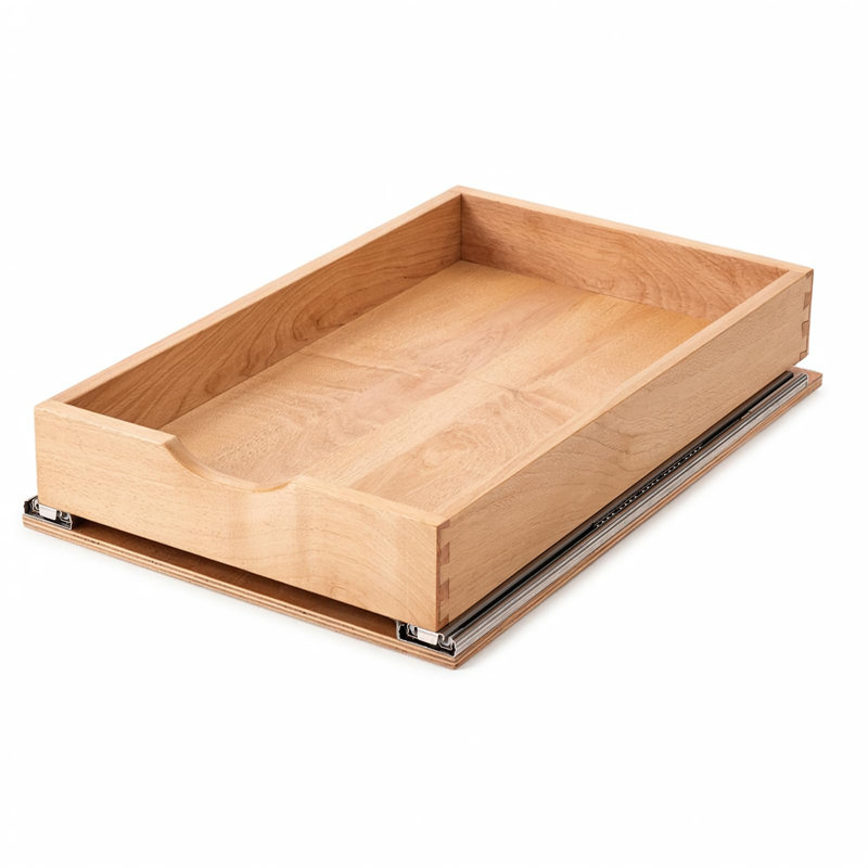 Assembled Pull Out Cabinet Drawers, Solid Beechwood with Soft Close Slides (brown）