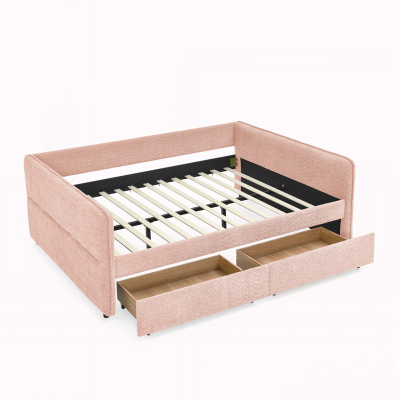 Queen Size Daybed with Two Drawers, Pink