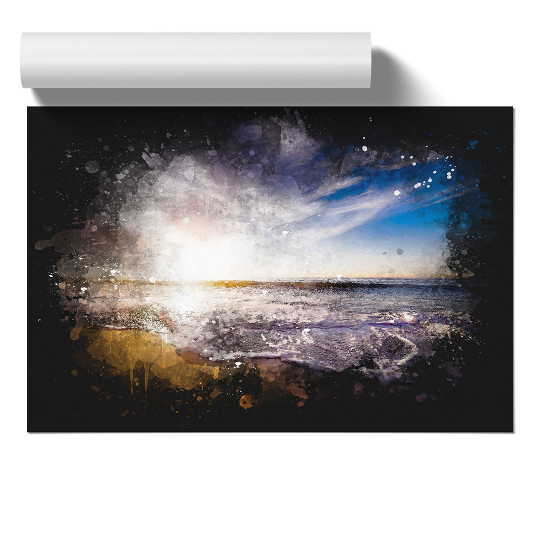 Sunset over a Californian Beach Paint Splash - Frameless Print