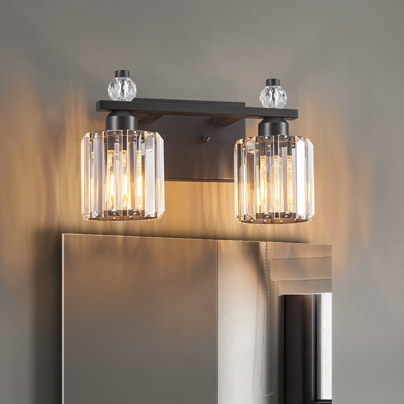 Kyneisha Bathroom Vanity Lamp Modern Crystal Vanity Lamp With Cylindrical Shade Bathroom Light Fixture Mirrored Crystal Bathroom Vanity Lighting Fixture