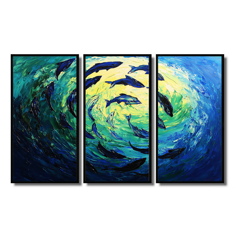 Thon nageant - ensemble d'art mural requin, Black, Reproduction avec cadre flottant, H 28 po x l 36 po