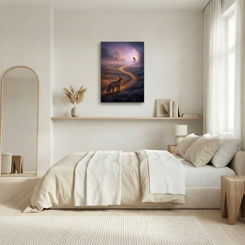 Art sur toile, renard debout sur un sentier brumeux, 24"H x 16"W