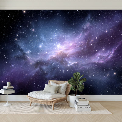 Peel and Stick Wallpaper 144" W x 100" H Modern Self Adhesive Wall Mural for Bedroom Star Field Space Nebula Cosmic Starry Sky Milky Way Mist Mysterious