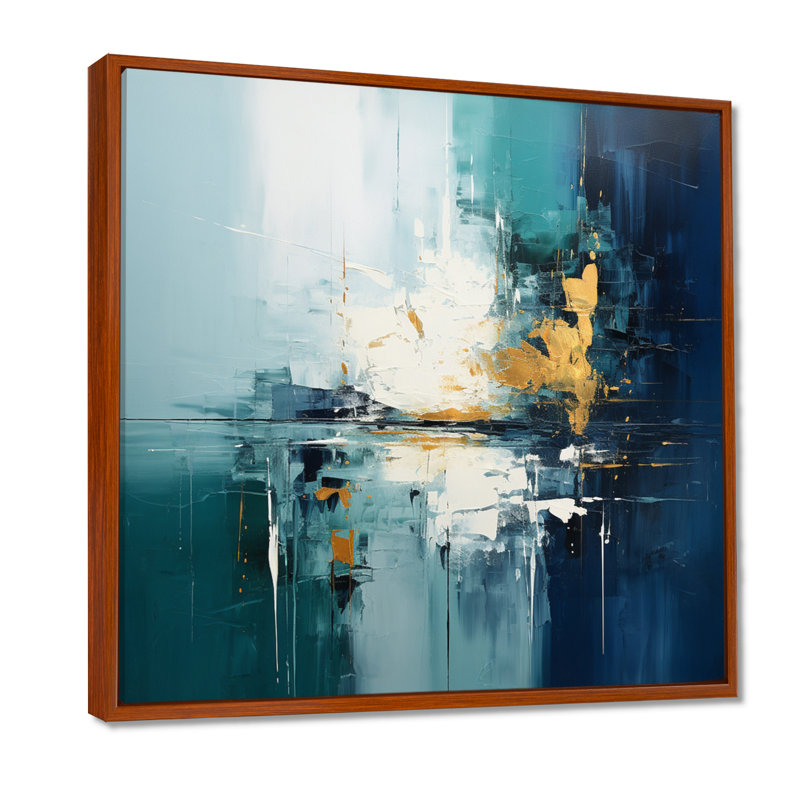Golden Horizon Indigo Blue Gold - reproduction d'art abstrait, Toile avec cadre flottant noir, H 36 po x l 36 po x P 1,5 po