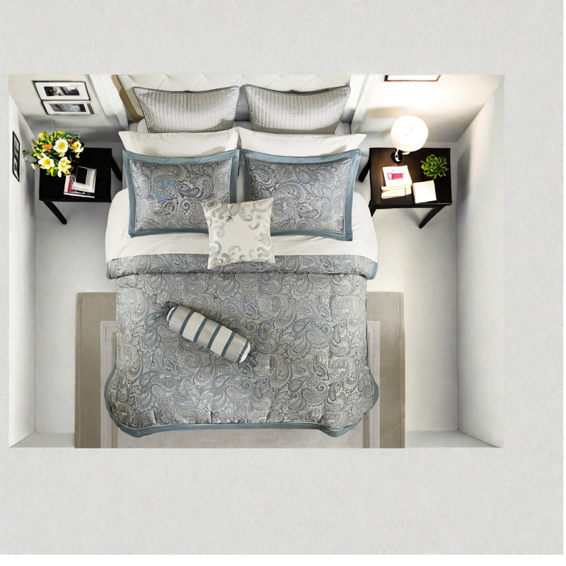 Ensembles de literie luxueux en coton bleu sarcelle, motif cachemire pour chambres élégantes