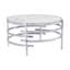 Table basse ronde chromée 32,48 po avec plateau en pierre frittée et structure en métal robuste, table basse moderne pour le salon, argent