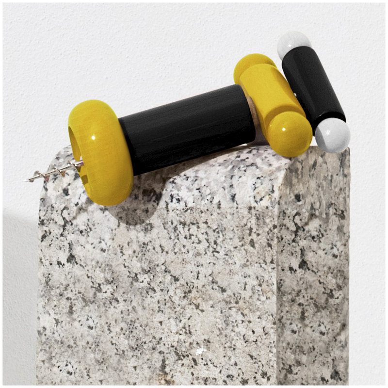 Solid Wood Corkscrew, Black/Yellow/White
