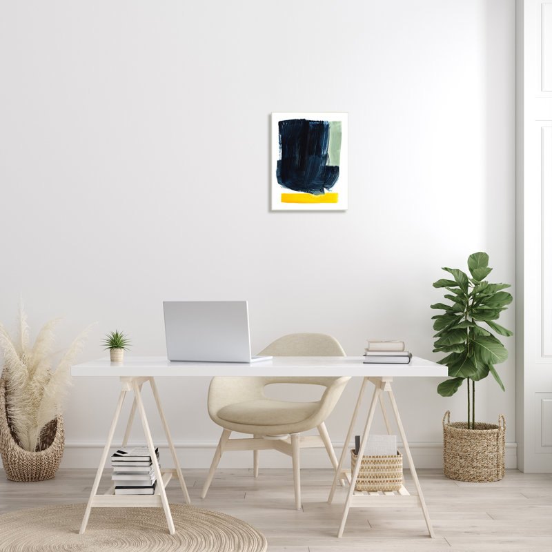 «Modern Blue Field Abstraction Contrast Yellow Green Stretched», art mural par Victoria Barnes, H 19 po x l 13 po