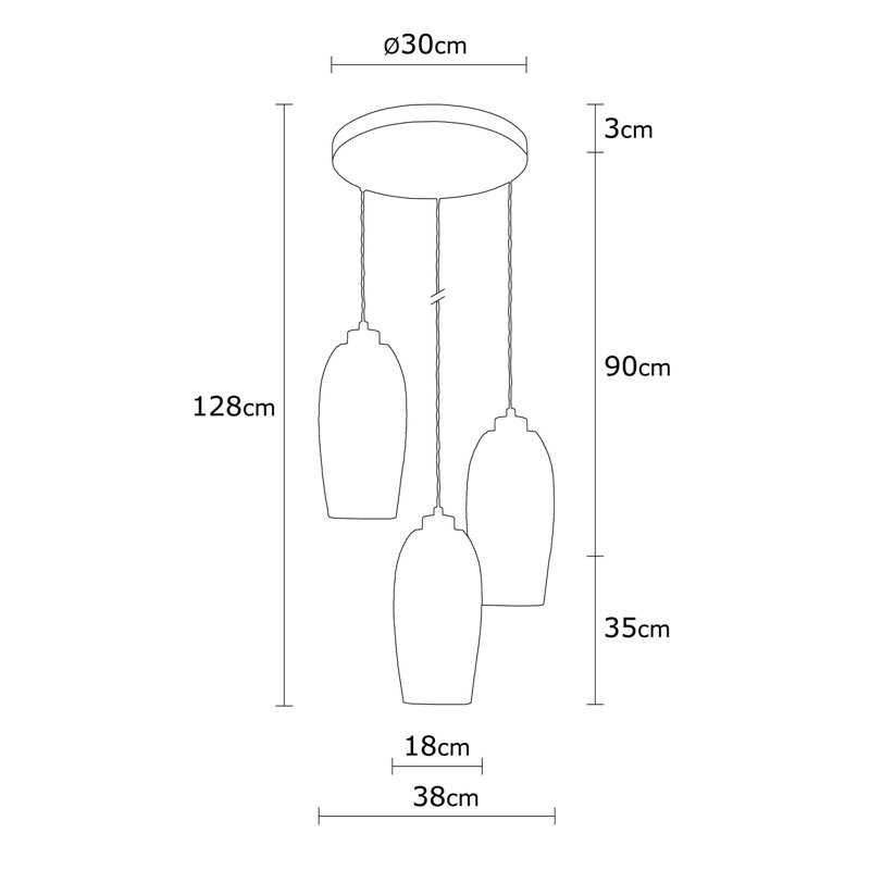 Luminaire suspendu géométrique à 3 lumières Nojus, Cuivre, Noir / rouge