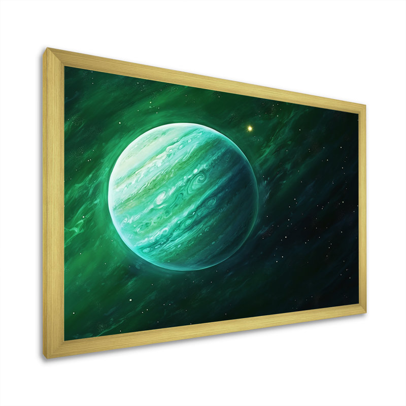 Jade Jupiter, planète dans l'espace I sur toile, Cadre doré simple, H 12 po x l 20 po x P 1 po